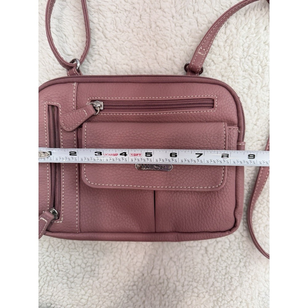 MultiSac Crossbody Bag Mauve Pink Faux Leather Multi Pocket Shoulder Purse - Picture 11 of 12